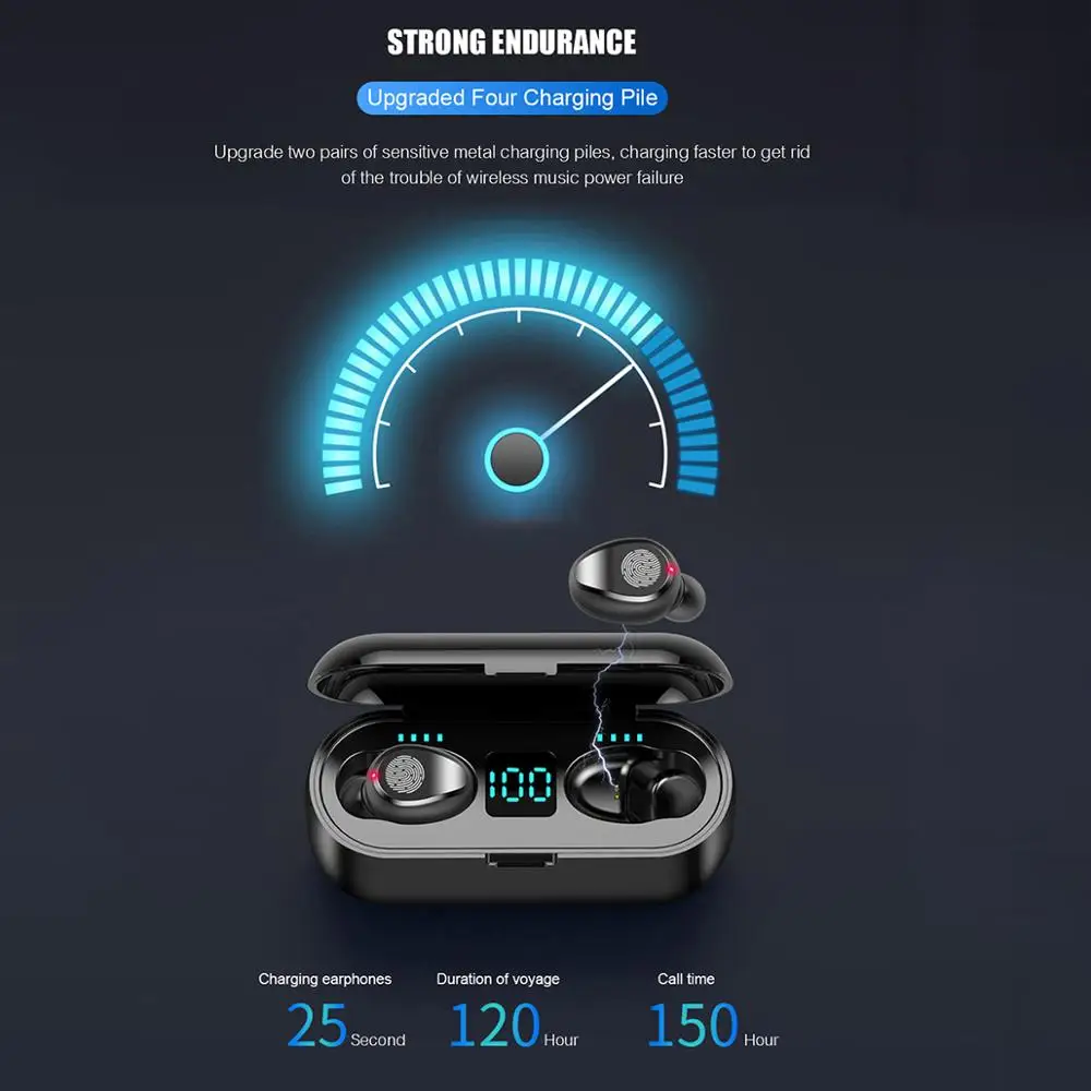 F9 TWS наушники беспроводной светодиодный дисплей Bluetooth V5.0 1200ma внешний аккумулятор