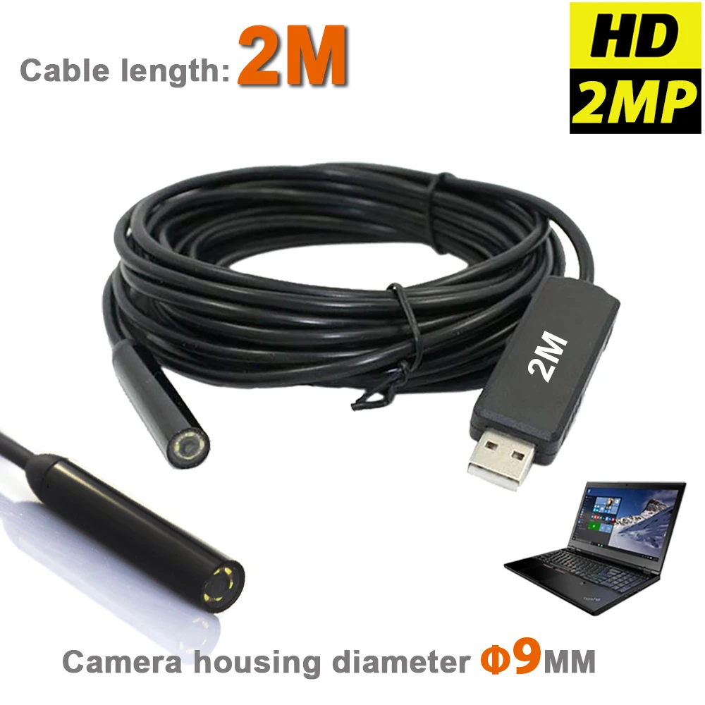 Водонепроницаемая мини-камера USB Бороскоп с высоким разрешением 2 МП 9 мм трубка