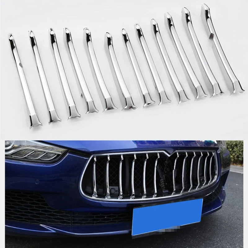 

Car Front Grill Decor Bright Strip Silver ABS Chrome Exterior Grille Cover Trim for Maserati Ghibli 2014-2017 Sedan