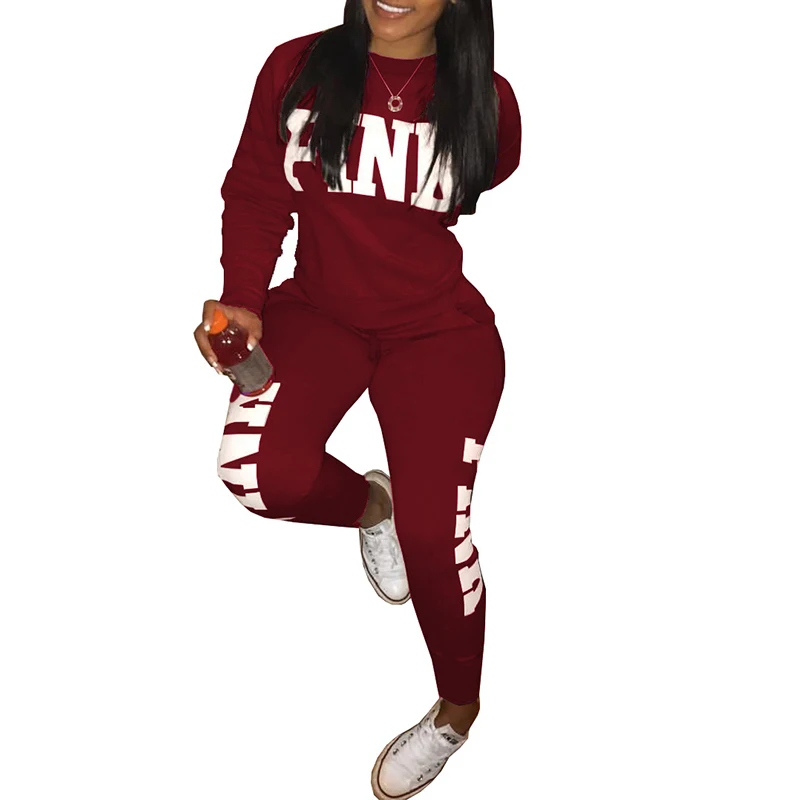 Женский спортивный костюм Осень-зима 2020 розового цвета с буквенным принтом