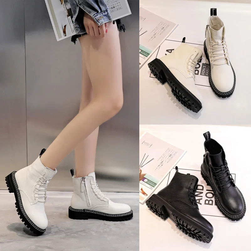

Real Leather botas mujer Shoes Women Martin Boots Autumn Fashion Brand Ladies footware Female Ankle Boots Cross-tied Girls Boots