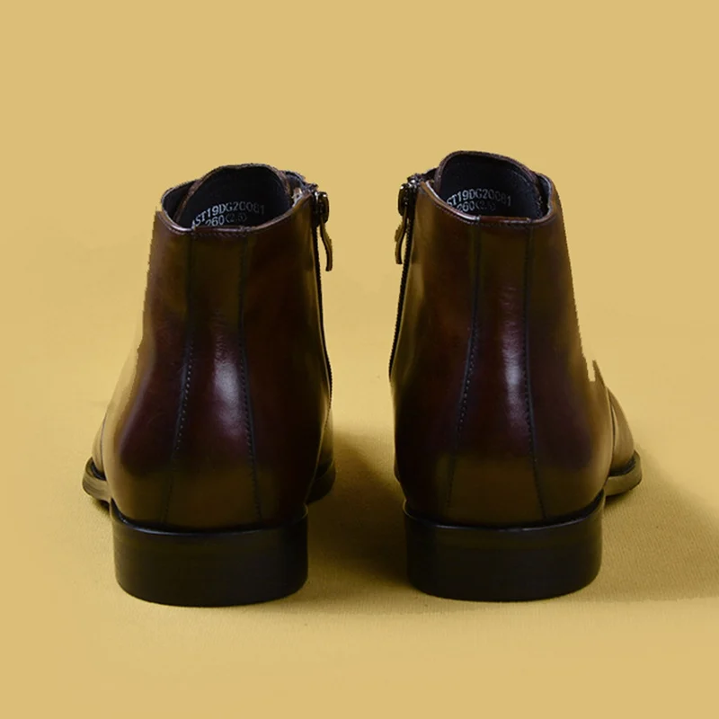 

New Fashion Laces Man Handmade Formal Dress Riding Shoes Genuine Leather Pointed Toe Heels Men's Cowboy Ankle Boots SS678
