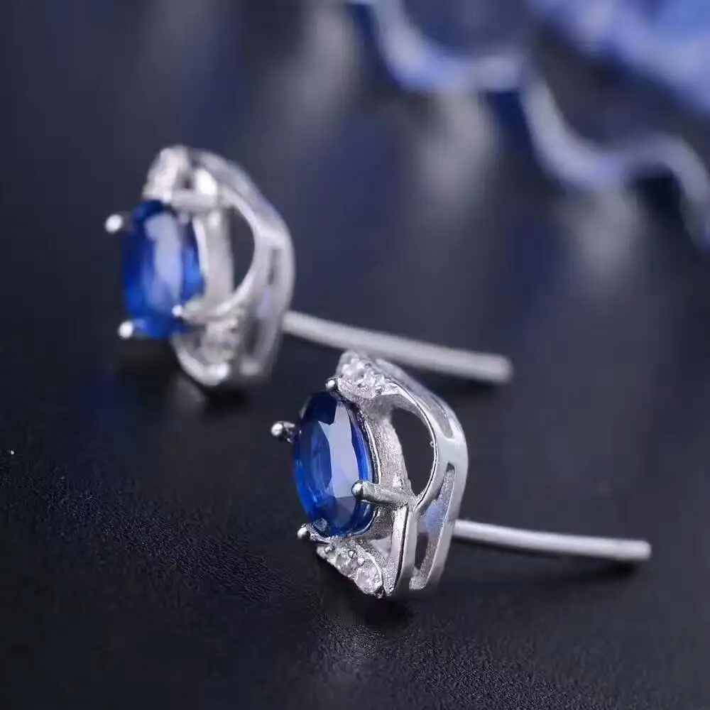 Fashion Sapphire Stud Earrings Cornflower Blue Solid 925 Sterling Silver for Wedding | Украшения и аксессуары