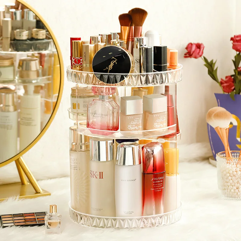 

360 Degree Rotation Make Up Organizer Box Cosmetic Organizer Transparent Fashion Spin Multi-Function Detachable Acrylic