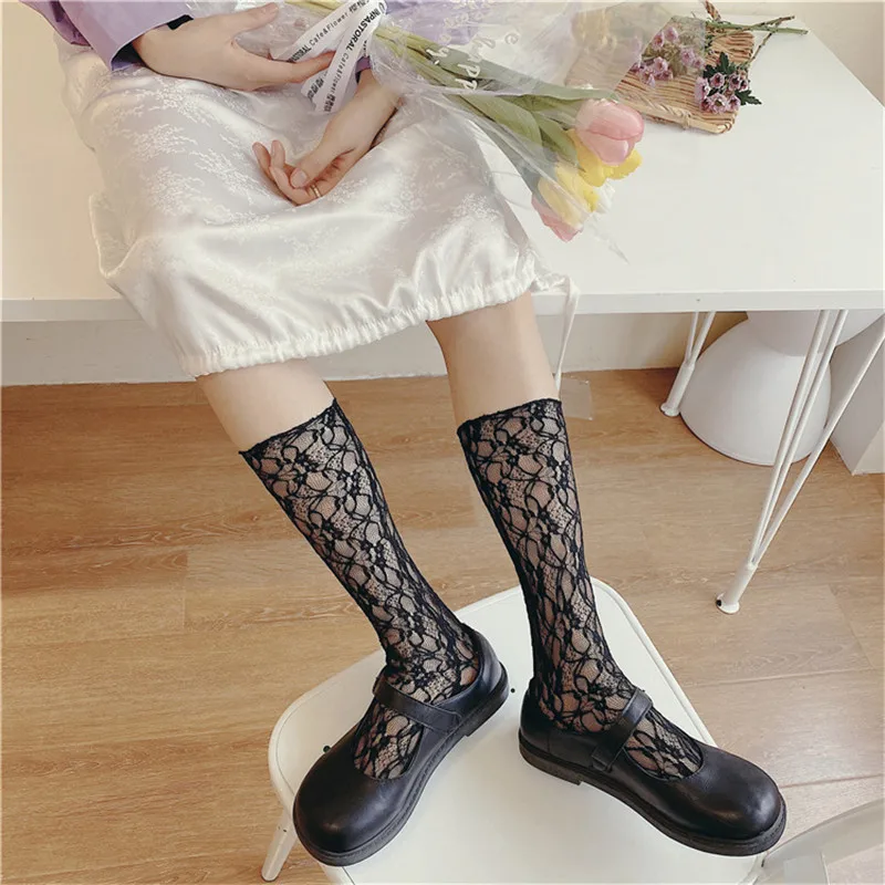 Носки женские кружевные из прозрачной органзы пикантные длинные тонкие под