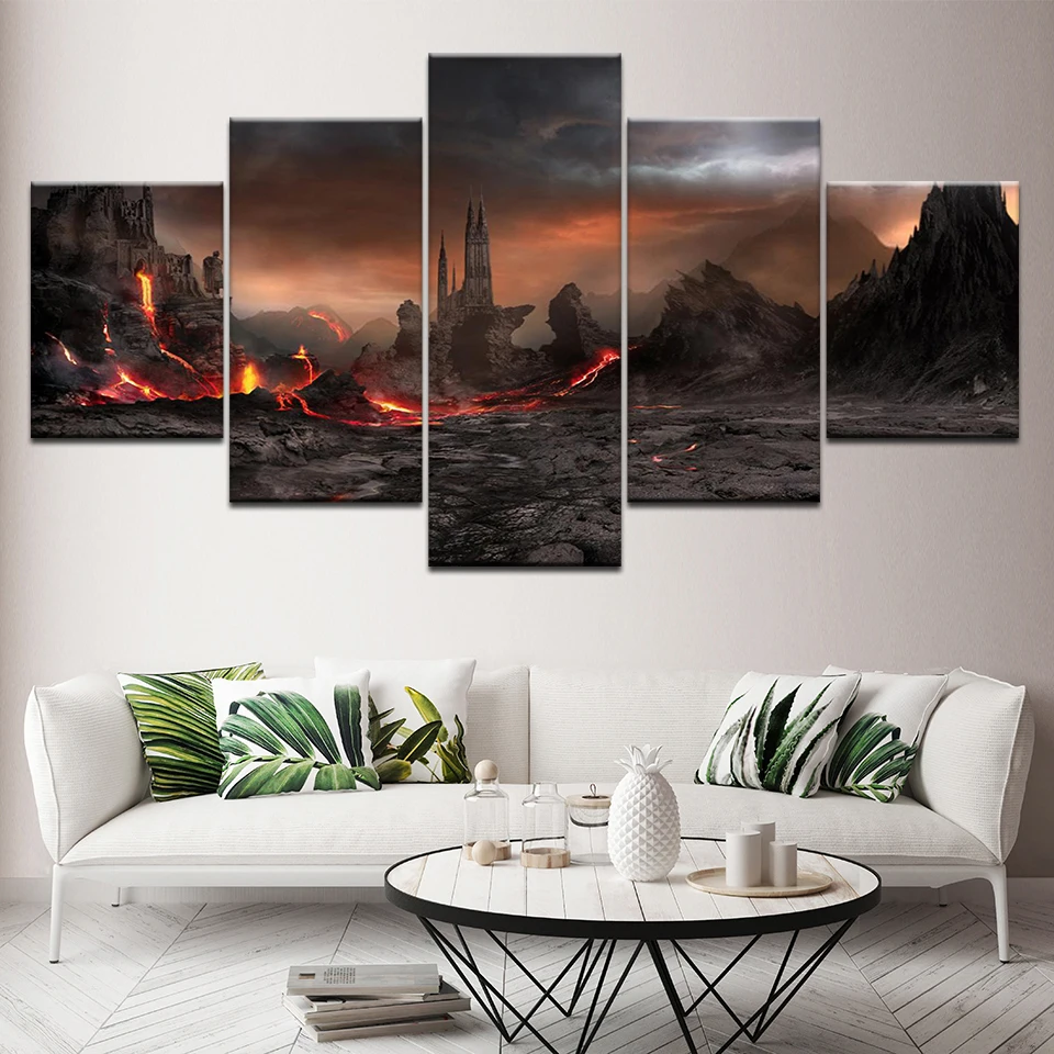 Вид игры вулкан 5 шт. HD обои Художественная печать на холсте современный плакат