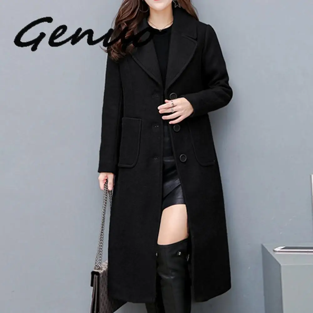 Винтажное Женское шерстяное пальто 2020 зимнее плотное длинное выше колена с