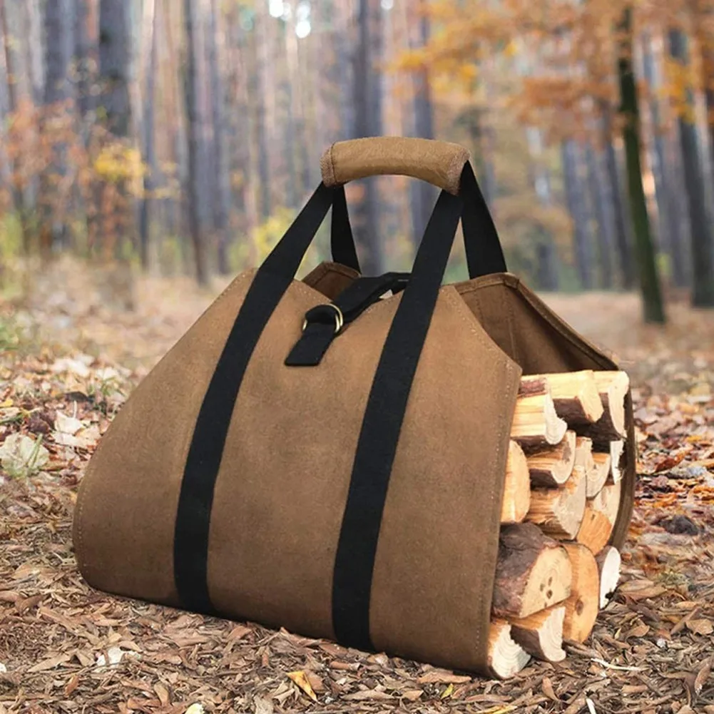 

Outdoor Camping Wood Tote Bag Canvas Waterproof And Wear-resistant Compact Portable Foldable Log Match Portable Storage Bag