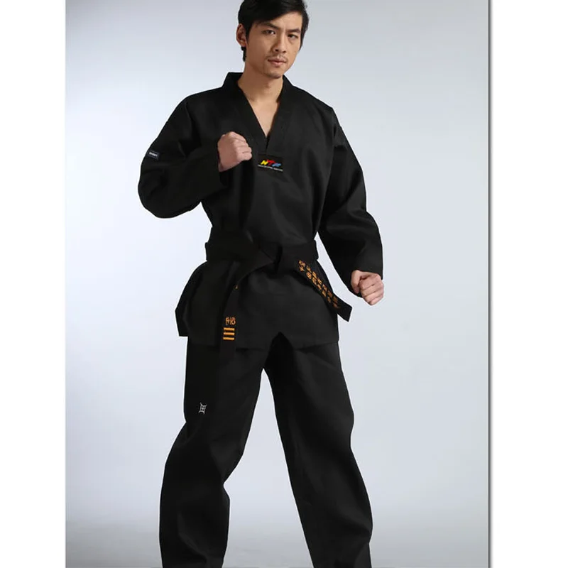 GINGPAI Black Trainer Taekwondo Uniform TKD Long Sleeve Kids Clothes Dobok Adult Master Brance WTF ITF Suits Tae Kwon Do Sets