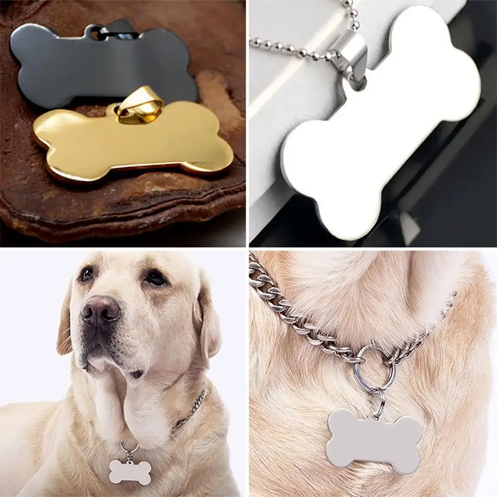 

Pet Dog cat collar accessories Decoration Cute Personalized Engraved Stainless Steel Dog Cats Pet ID Name Blank Bone Tags