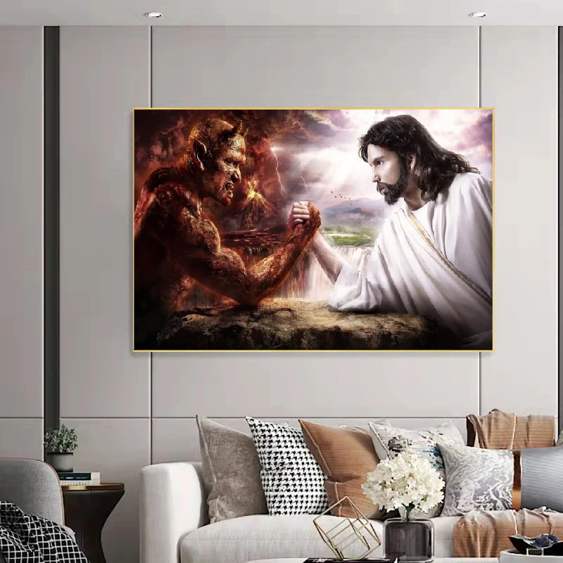 Постеры и принты на холсте с изображением Бога Иисуса против Сатаны