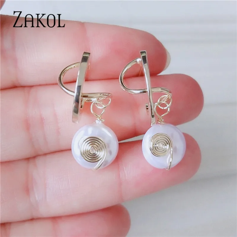 ZAKOL Romantic Simulation Pearl Drop Earrings Sweet Love Heart Bridal for Women Fashion Wedding Work Jewelry FAEP050 | Украшения и