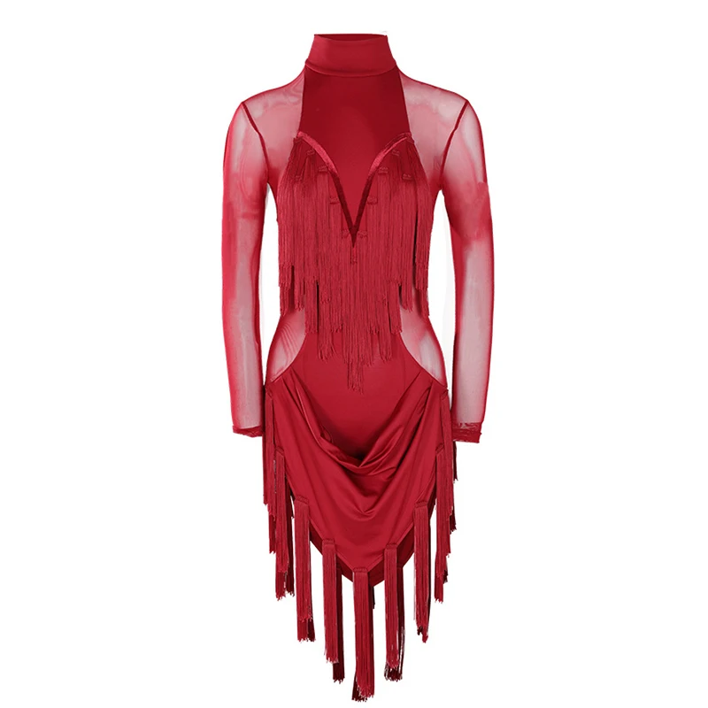 

Stage Performance Costumes Latin Dance Dress Women Slim Tassel Clothes Tango Samba Rumba Salsa Cha Cha Practice Dresses YB1208