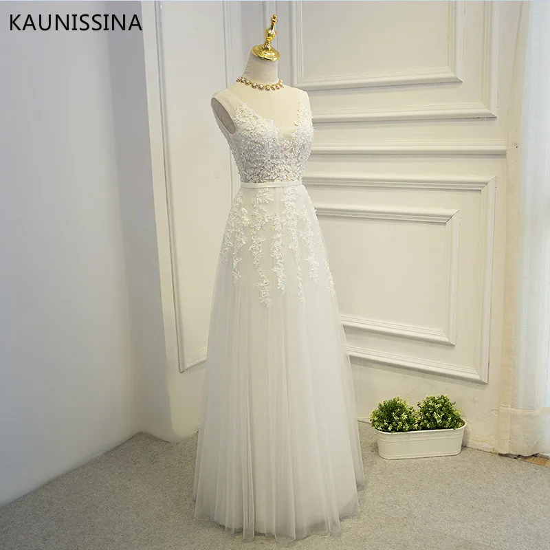 White 1 KAUNISSINA элегантное вечернее платье размера плюс с аппликацией, вечерние платья для выпускного вечера, вечерние платья с v-образным вырезом, настоящая фотография, Vestido 14 размера s - Цвет: White 1