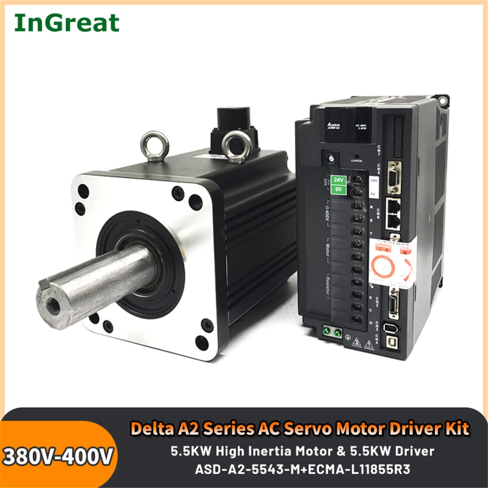 

5.5KW 400V Delta A2 AC Servo Motor Driver Kit ASD-A2-5543-M+ECMA-L11855R3 High Inertia 35Nm CANopen RS485 CE 100% Authentic