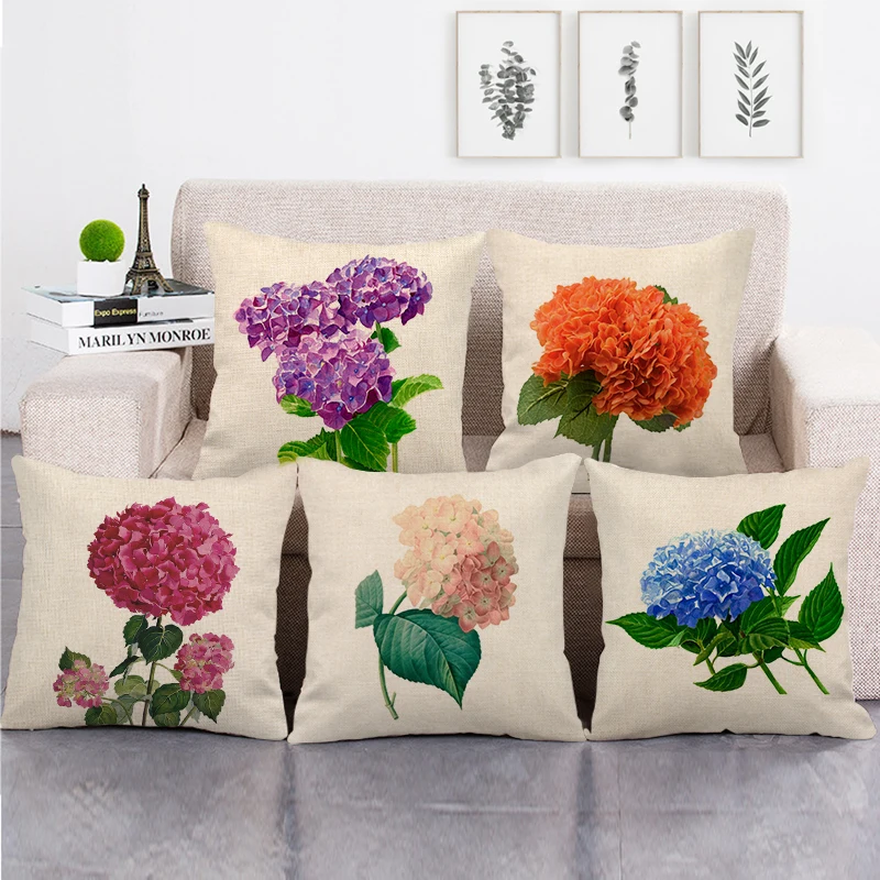 

45 см * 45 см новый дизайн гортензии льняные/Хлопковые наволочки для диванных подушек наволочка для домашнего декора подушки