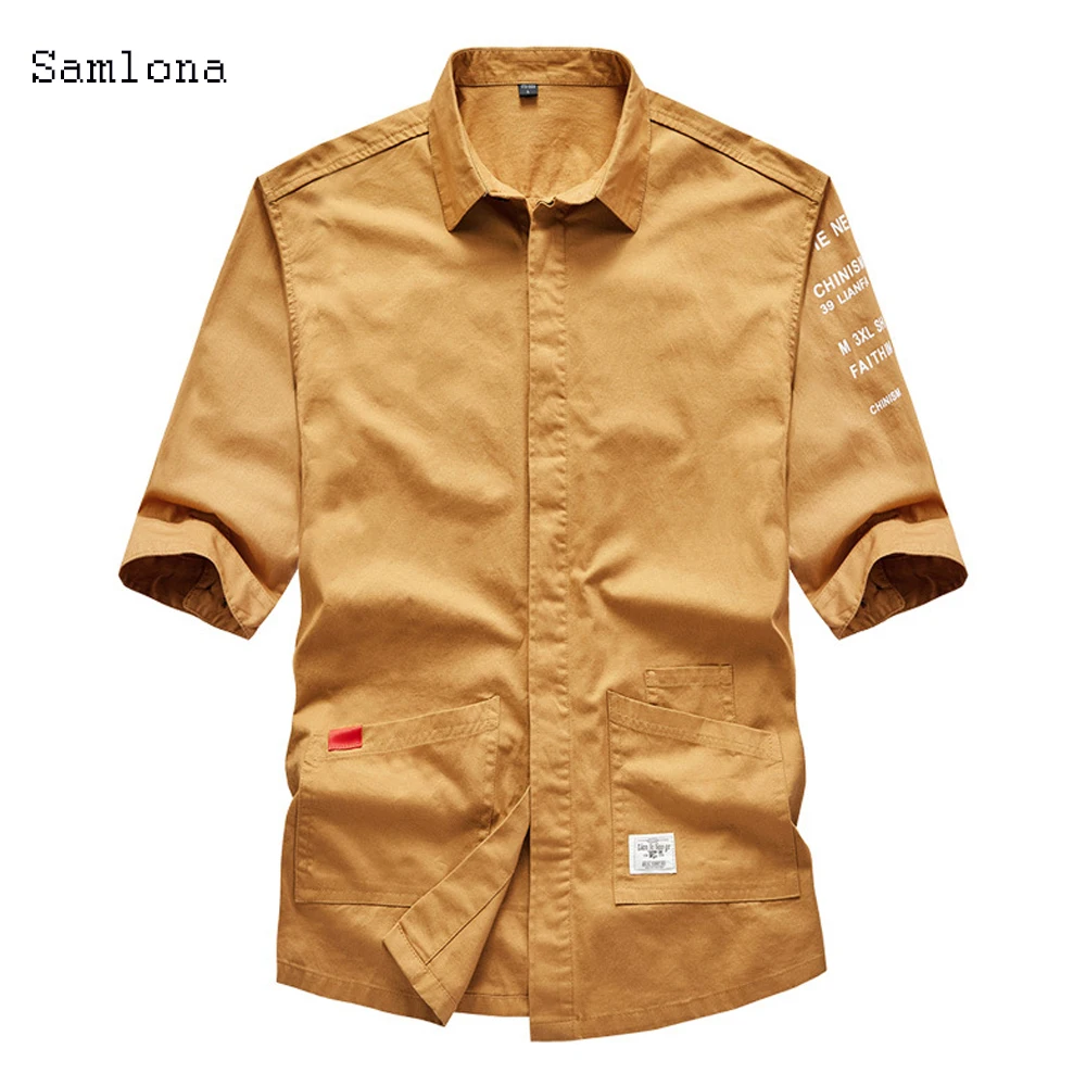 Мужская повседневная однобортная рубашка однотонная свободная полурубашка с