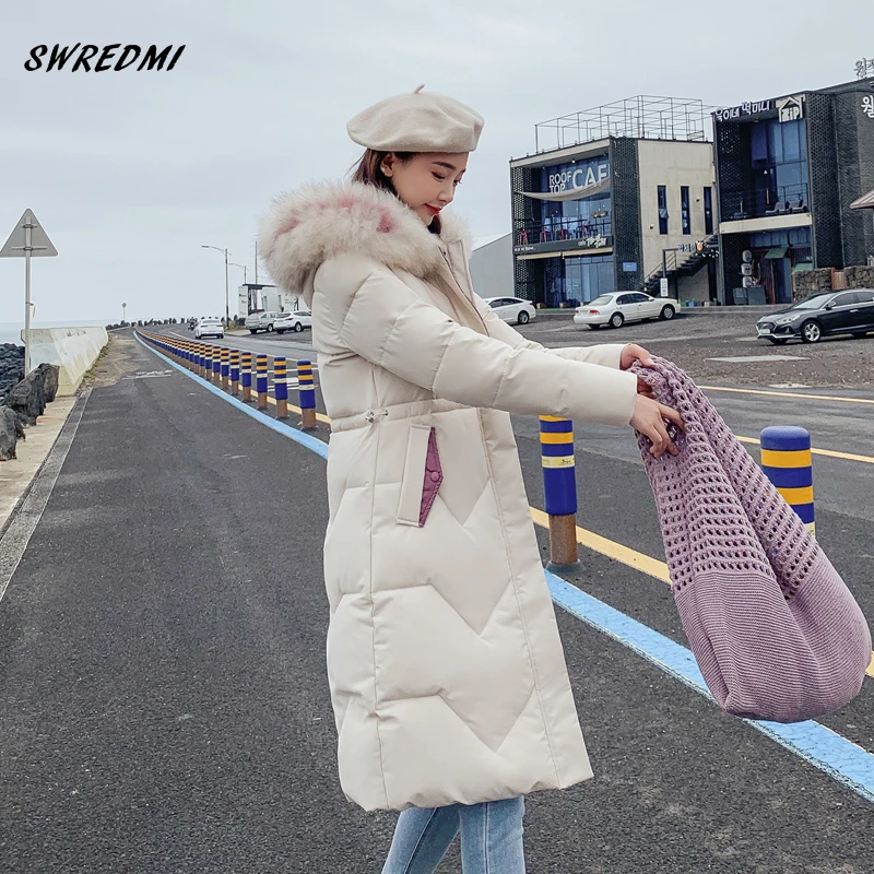 Женская Стеганая куртка SWREDMI белая длинная парка с капюшоном и хлопковой
