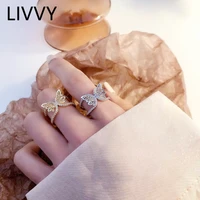 livvy silver color butterfly micro inlaid shiny zircon rings female fashion open trend temperament high quality jewelry gift