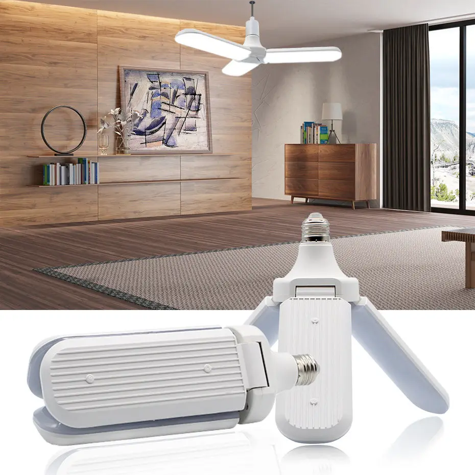 

45W 60W Foldable Fan Blade E27 LED Lamp No Flicker E27 Led Bulb Light 110V 220V Angle Adjustable Ceiling Led Bulbs for Home