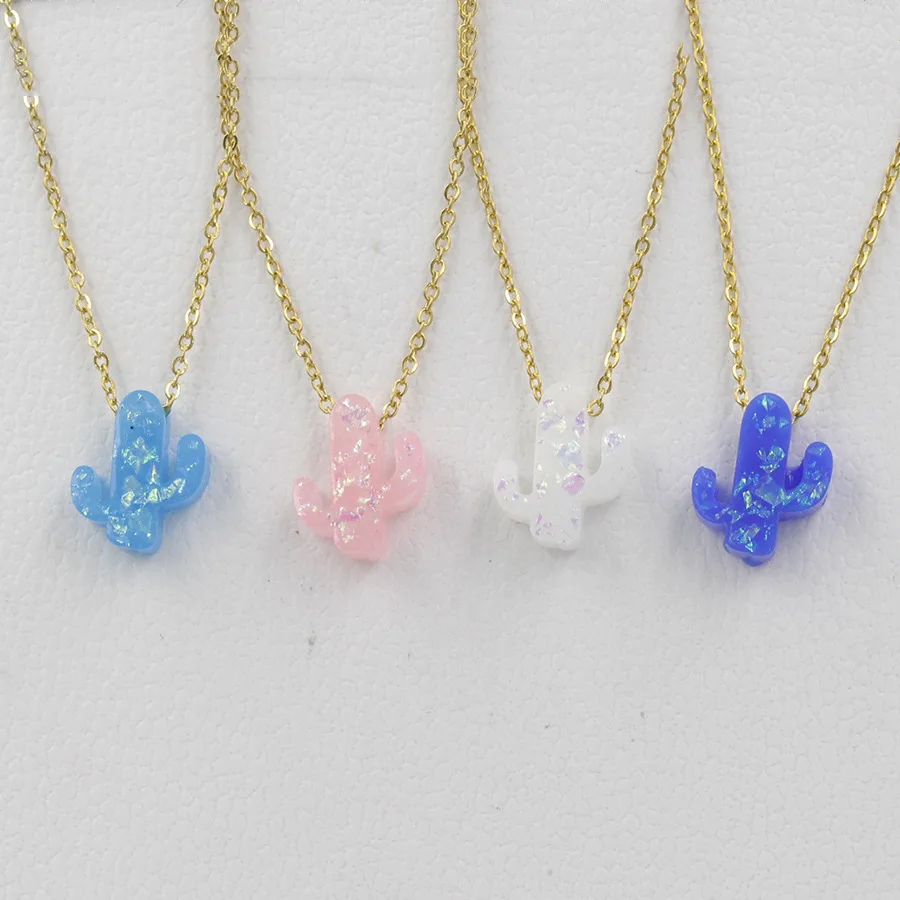 Цепочка Из Нержавеющей Стали с кулоном в виде цветного кактуса из синтетического