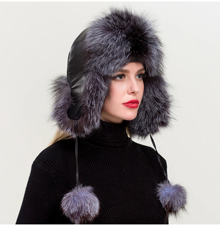ZDFURS* женская шапка из натуральной Лисы Зимняя ушанка шапка-ушанка Россия Снег Ветер толстый теплый мех натуральная овчина кожаные кепки