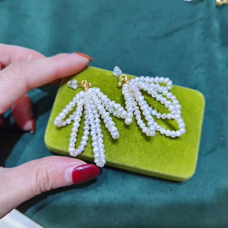 

Свадебные украшения 2021 ручной работы, высокое качество, натуральный белый цвет, крошечный натуральный жемчуг, несколько рядов, Твердое Серебро 925 пробы, безопасные гвоздики