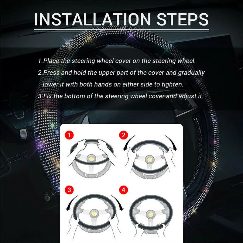

Bling Bling Crystal Car Steering Wheel Cover Flannelette Breathable Anti-Slip Soft Steering Cover For BMW Golf Mercedes