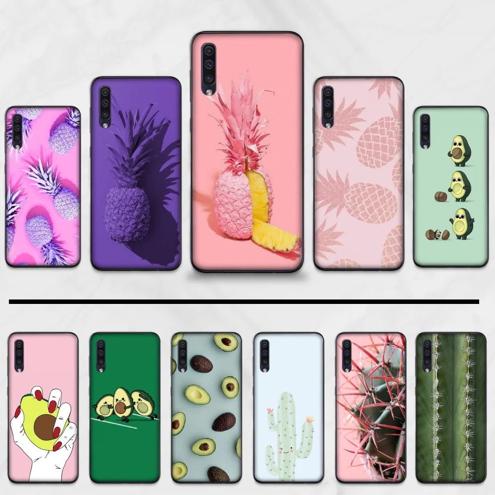 Черный мягкий чехол для телефона с изображением ананаса кактуса авокадо Samsung Galaxy