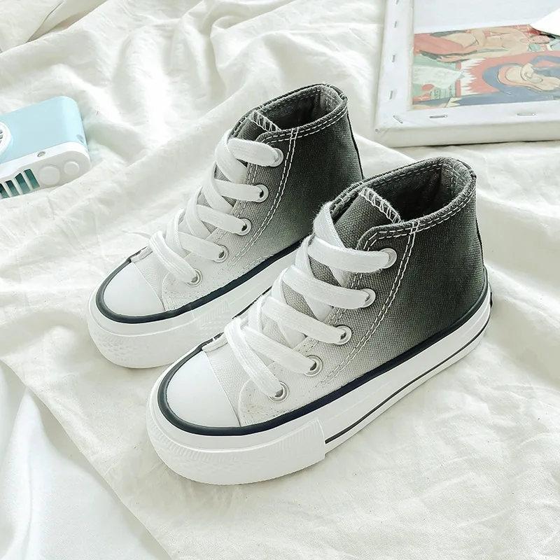 Детская парусиновая обувь с высоким берцем на шнуровке повседневная для