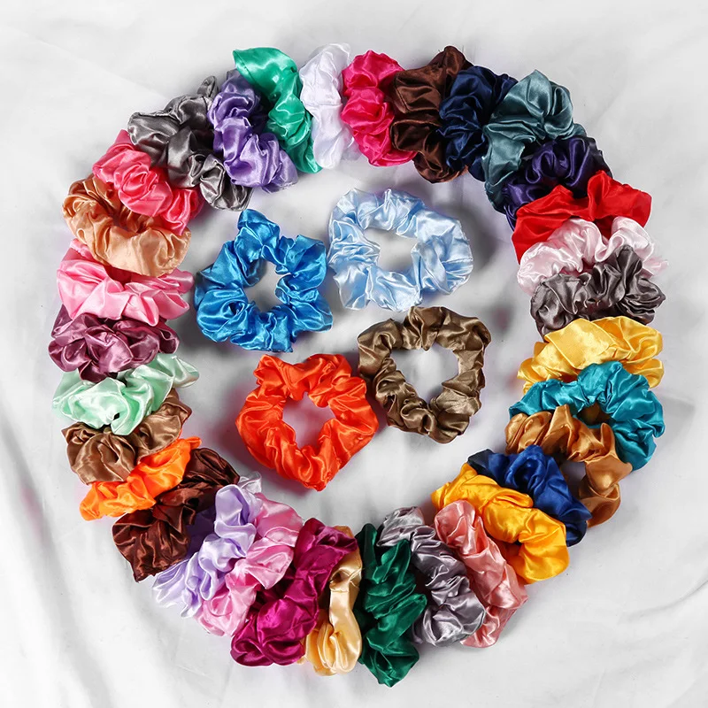 A pack of 50 pcs Kawaii Satin Girls Silky Scrunchie Sets Women Elastic Hair Bands Mujer Headwear Headband Accessories |