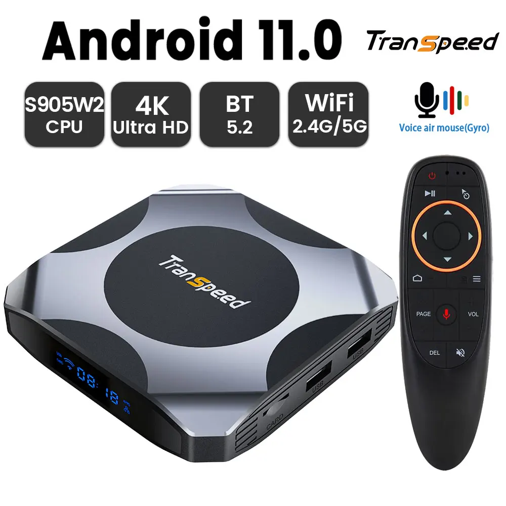 ТВ-приставка Transpeed AV1 на Android 11 с поддержкой Amlogic S905W2 Wi-Fi 2 4/5 8 ГГц |