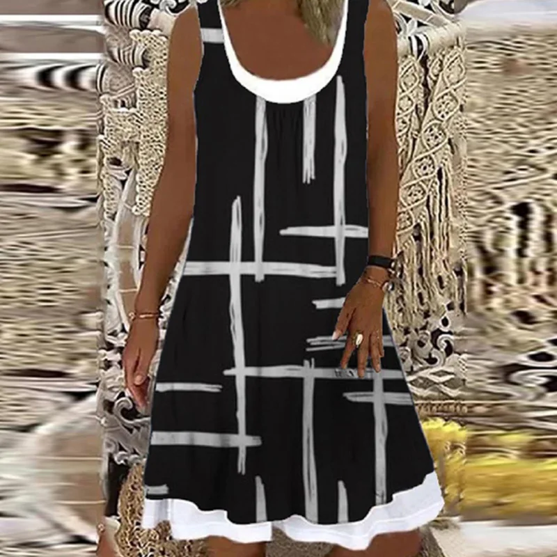 

Женское свободное мини-платье без рукавов, однотонное платье-трапеция с квадратным вырезом и карманами, модель 3X на лето, 2022