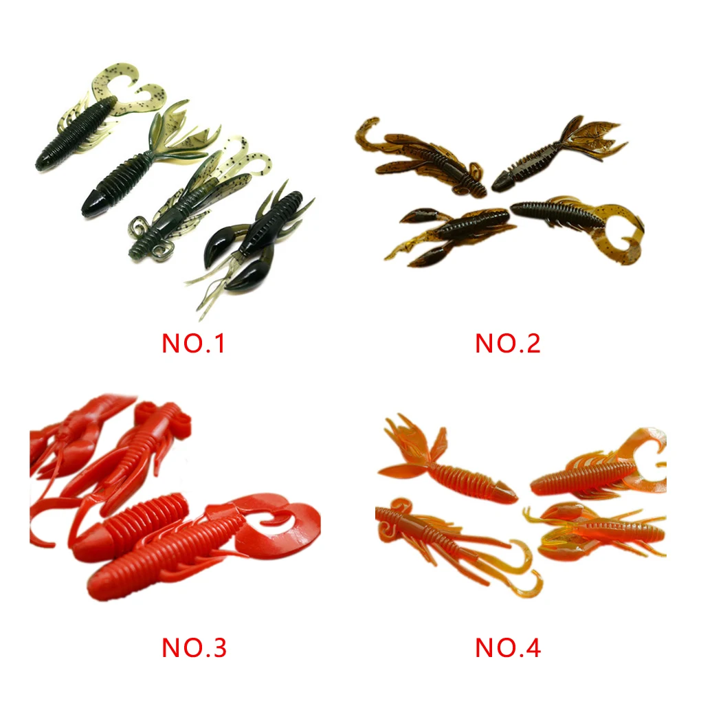 elenxs 4pcs Soft Fish Bionic Baits Silicone Maggot Shrimp Fish Baits Lures 4 Colors