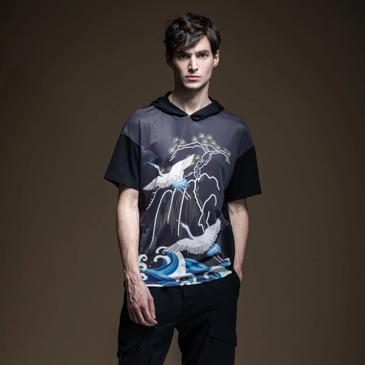 

Pinli 2020 Summer New Slim Hooded Panel Chinese Style Printed Casual Men Short Sleeve T-shirt Short Sleeve Shirt B202311210