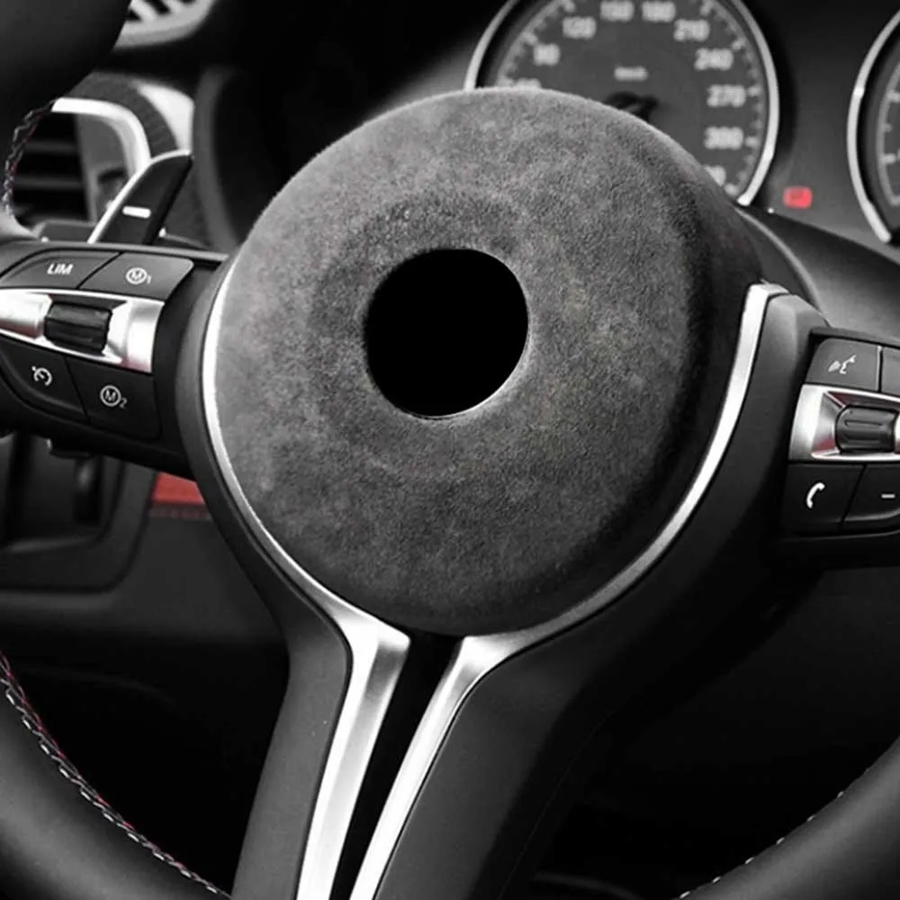 

Black Gray Car Steering Wheel Airbag Decoration Brand New PVC Leather + Suede