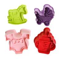 4pcs baby stroller trojan bottle cookies mold cutter biscuit stamp gift toast mold baby shower fondant cake decorating tools