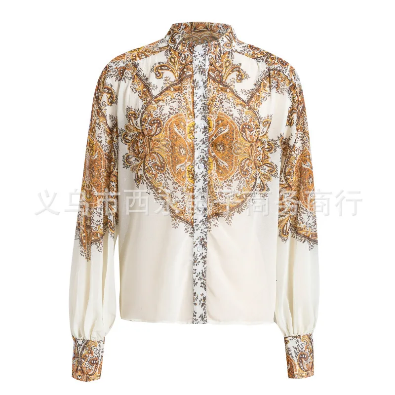 2019 Autumn Long Lantern Sleeve White Golden Floral Print Sexy Tops Short Mini Skirt Women Two Piece Set MH051 | Женская одежда