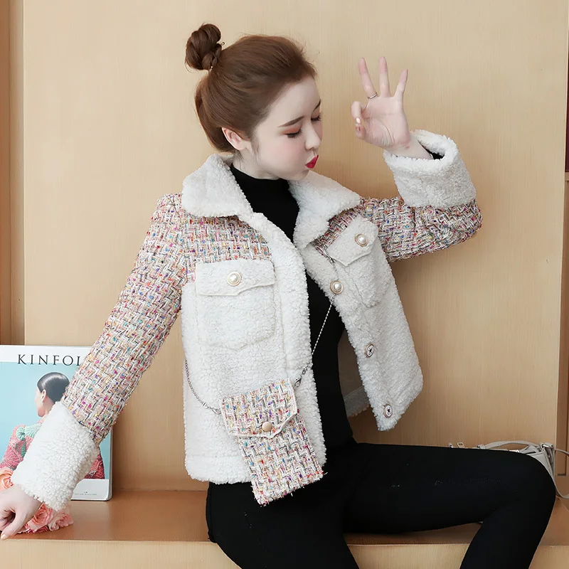 

Luxury Brand Coat Women High Quality Lambswool Jacket England Style Patchwork Tweed Coat Winter Warm