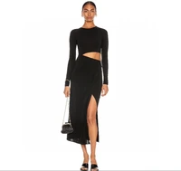 fashion 2021ss summer new women midriff black long sleeve slim dress for female rmsx 7 19