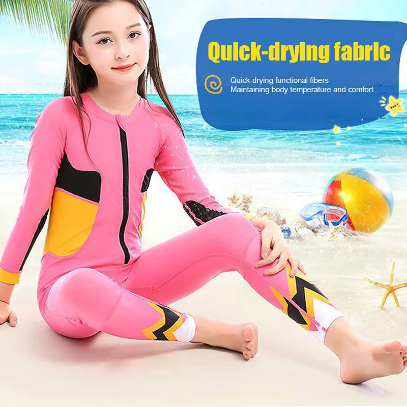 Высокий детский купальник с длинным рукавом защитой от УФ-лучей Цельный для