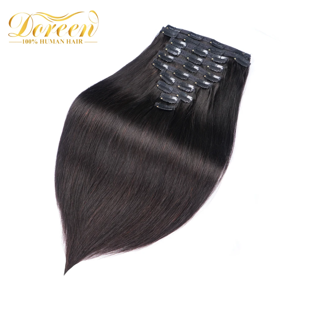Doreen, 160 г, 200 г, бразильские Прямые Человеческие волосы Remy для наращивания на заколках#1# 1B#2#4#8, набор на всю голову, 10 шт., 16-22