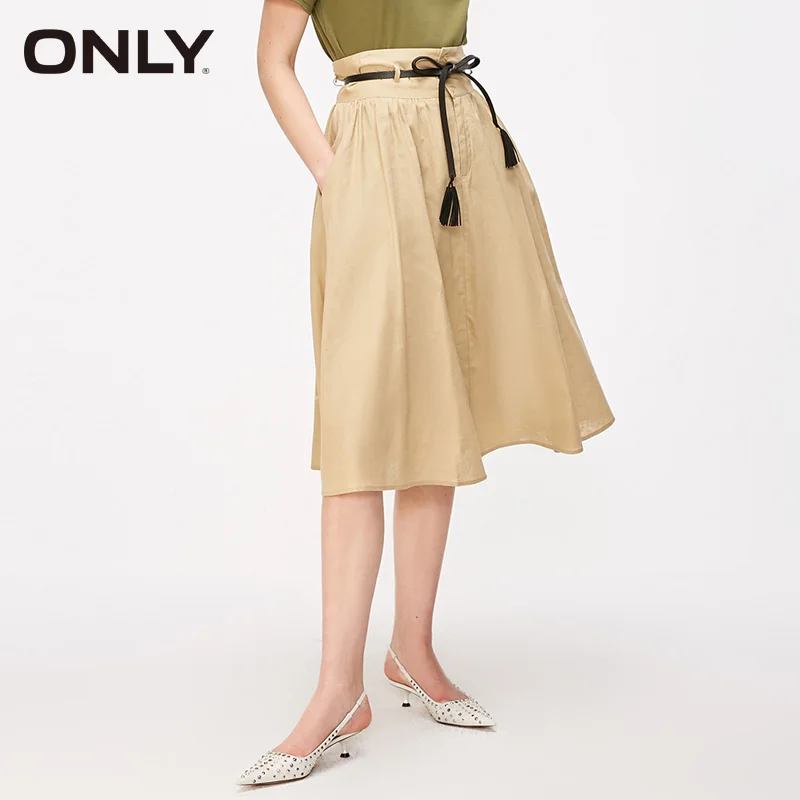 

ONLY Spring & Summer Pure Color High-rise Cotton and Linen A-lined Skirt|119116537