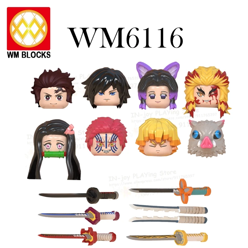 Set Sale Anime Series Action Figures Head Demon Slayer WM6116 Kamado Tanjirou Kimetsu No Yaiba Building Blocks Toys For Children | Игрушки и