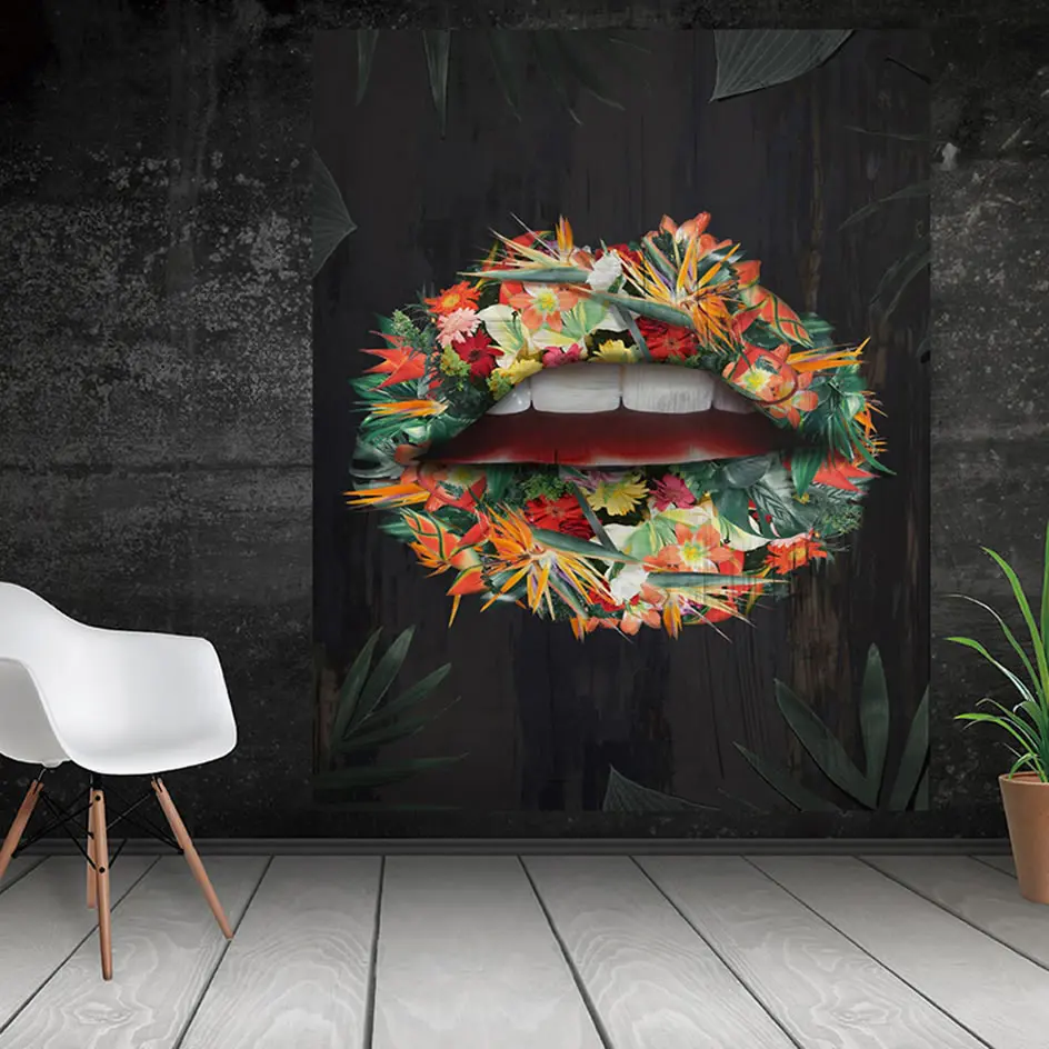 Pink Flower Lips With Money Quote Poster Print Wall Art Oil Painting On Canvas Picture Living Room Bar Idea Creative Home Decor | Дом и сад
