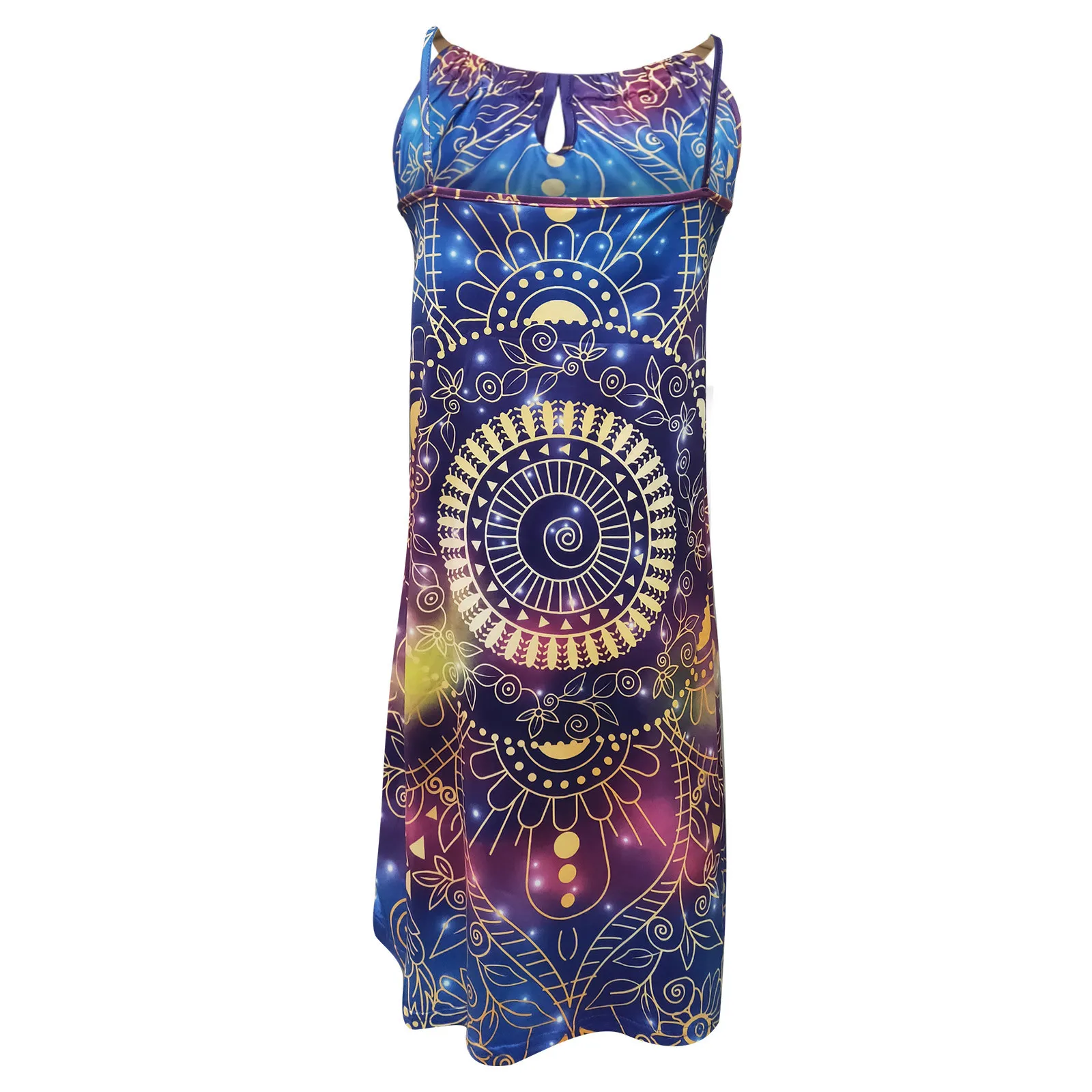 

Women's Summer Casual Fashion Lady Metal Hanging Neck Print Sleeveless Dress