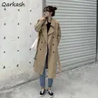Тренч Женский Осенний в британском стиле, простая двубортная однотонная модная универсальная уличная одежда X-long с регулируемой талией, элегантная Свободная верхняя одежда
