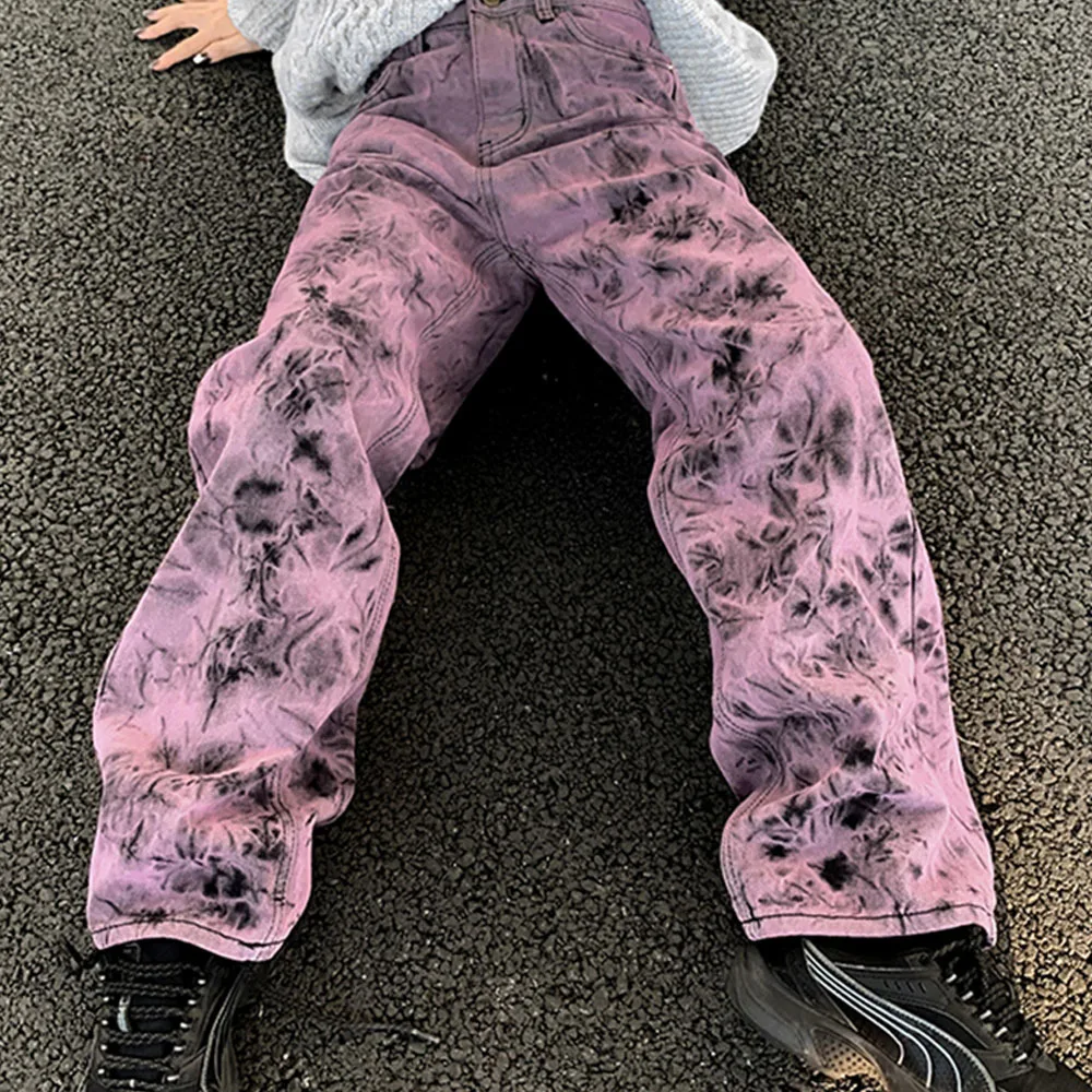 Джинсы женские с завязкой модные уличные свободные драпированные прямые