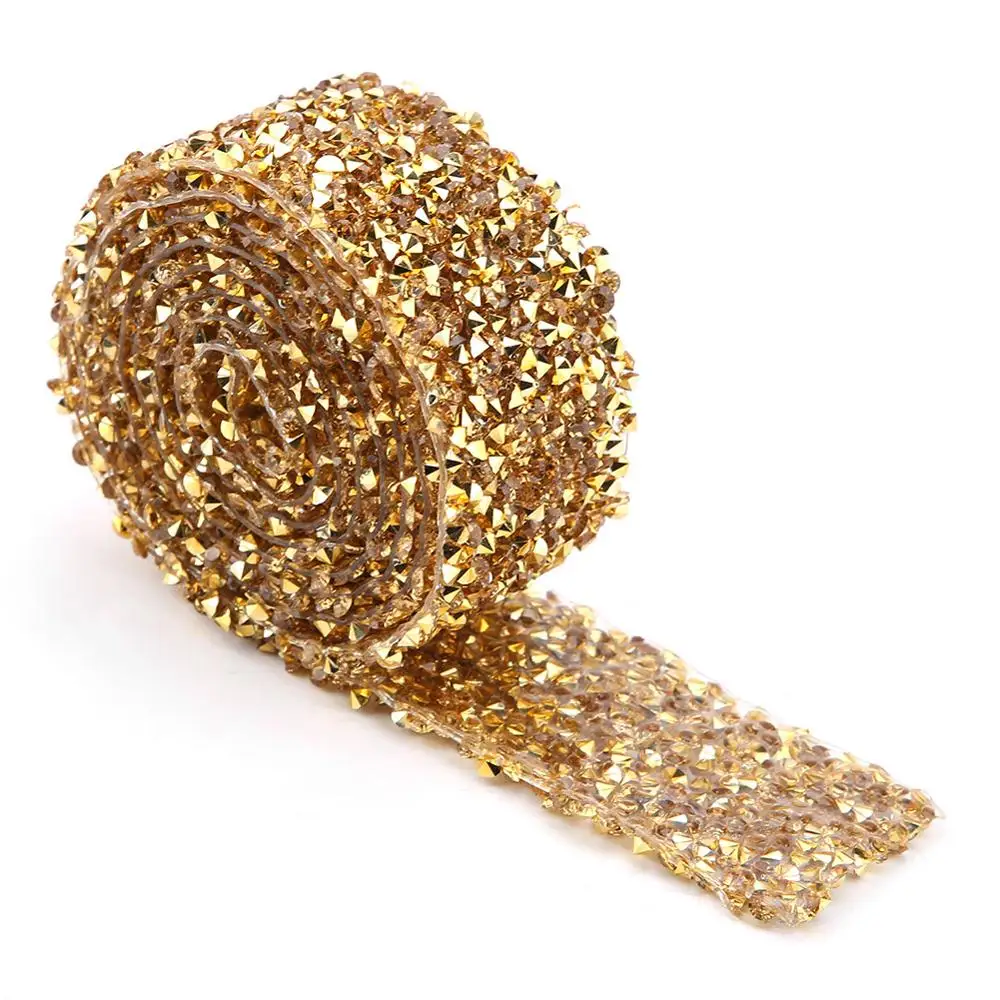 1yard 30mm Diamond Mesh Wrap Roll Sparkle Crystal Rhinestone Ribbon Decoration (Gold) for wedding birthday or other events | Дом и сад