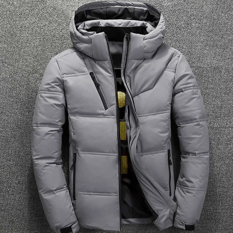 Мужская теплая куртка пуховик на утином пуху парка высокого качества короткая